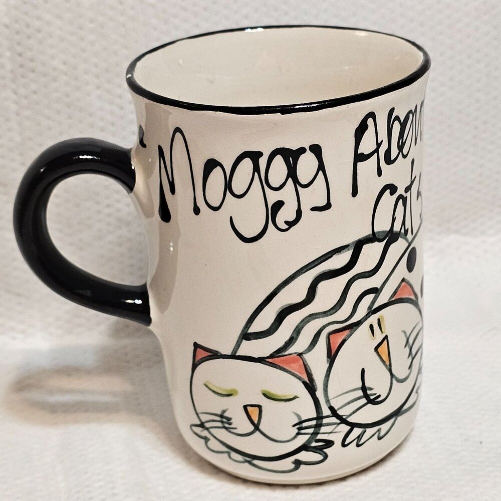 Hand Painted Cat Mug  "Moggy about Cats" Signed by Artist 2007 Stained Inside